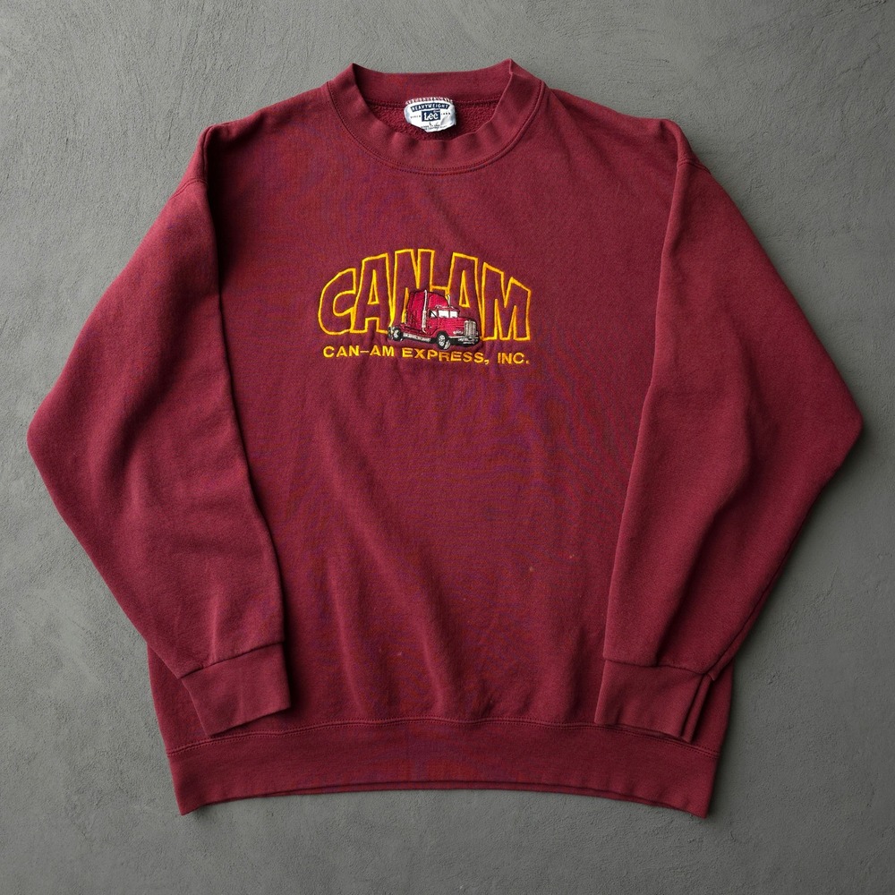 Vintage 90s Lee Maroon Can-Am Express Inc. Sweatshirt Large Embroidered Truck